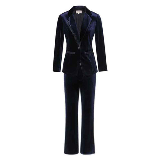 Women's Dark Purple Velvet Pant Suits Set Ladies Tuxedos Formal Party Suit