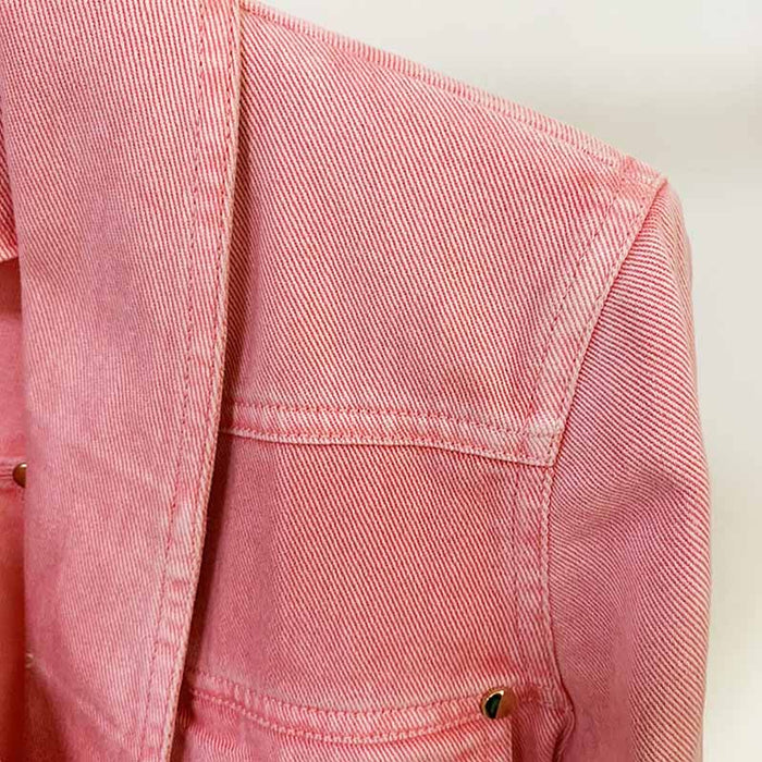 Women's Denim Jacket Lace Up Outwear Coat In Pink Purple Color