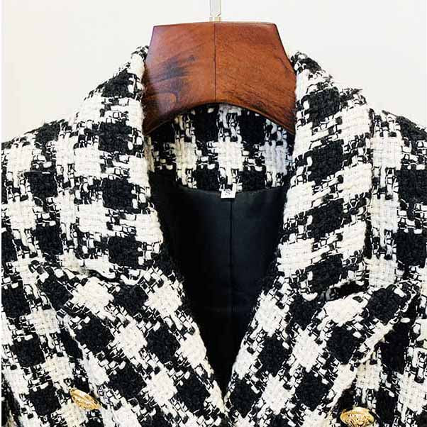 Women's double breasted black and white houndstooth blazer jacket