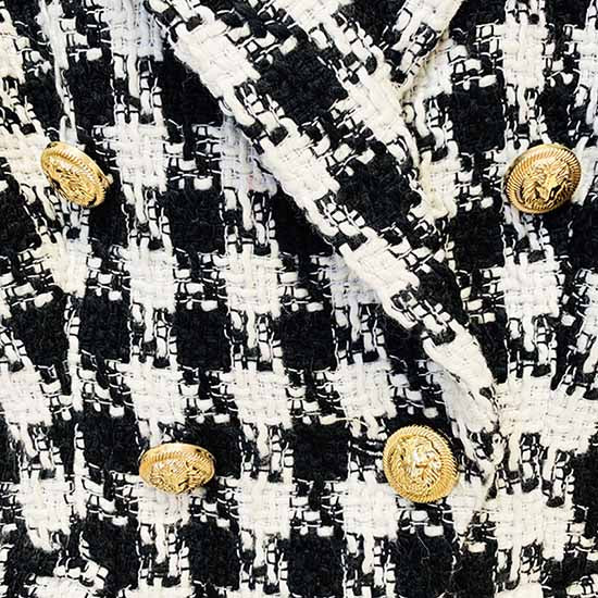 Women's double breasted black and white houndstooth blazer jacket