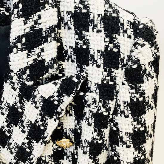 Women's double breasted black and white houndstooth blazer jacket