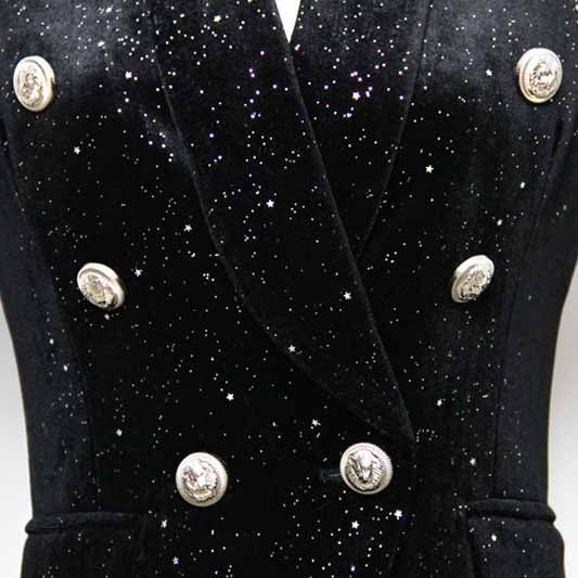 Women's Double Breasted Blazer Gold Buttons Autumn Winter Black Velvet Jacket