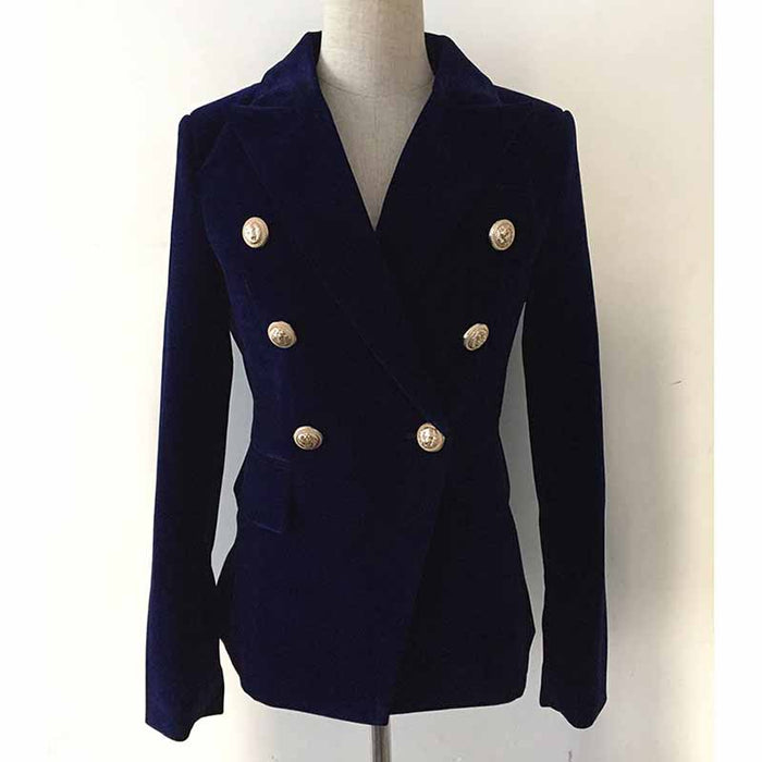 Women's Double Breasted Blazer Gold Buttons Autumn Winter Velvet Jacket