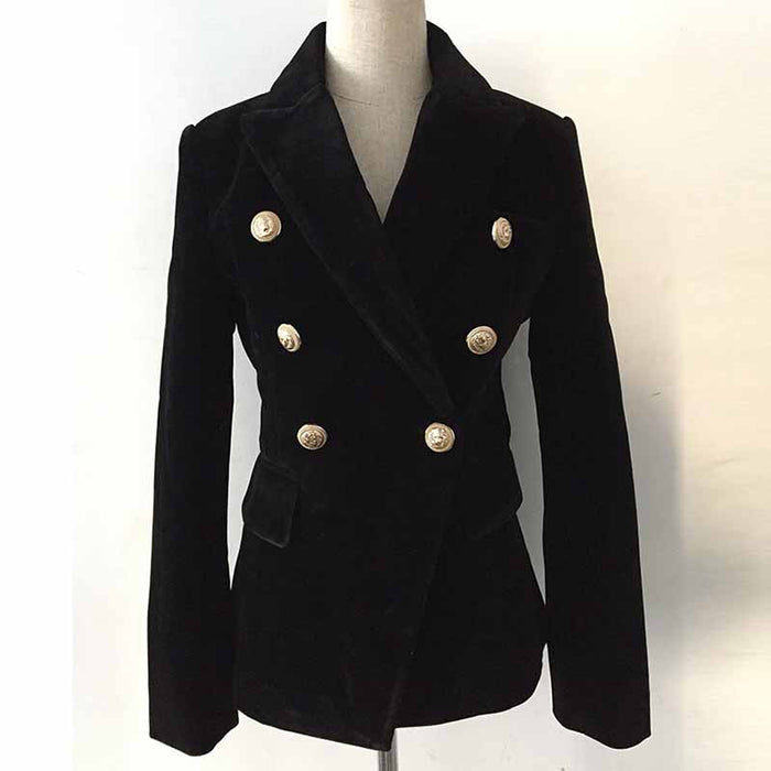 Women's Double Breasted Blazer Gold Buttons Autumn Winter Velvet Jacket