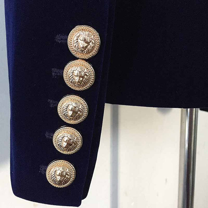 Women's Double Breasted Blazer Gold Buttons Autumn Winter Velvet Jacket
