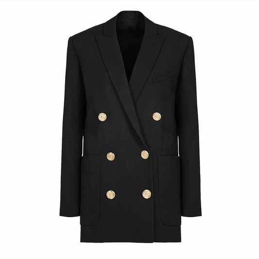 Women's Double Breasted Blazer Sewing Pattern Gold Buttons Loose Jacket