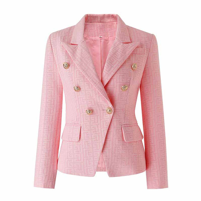 Women's Double Breasted Lion Buttons Pink Blazer Jacket