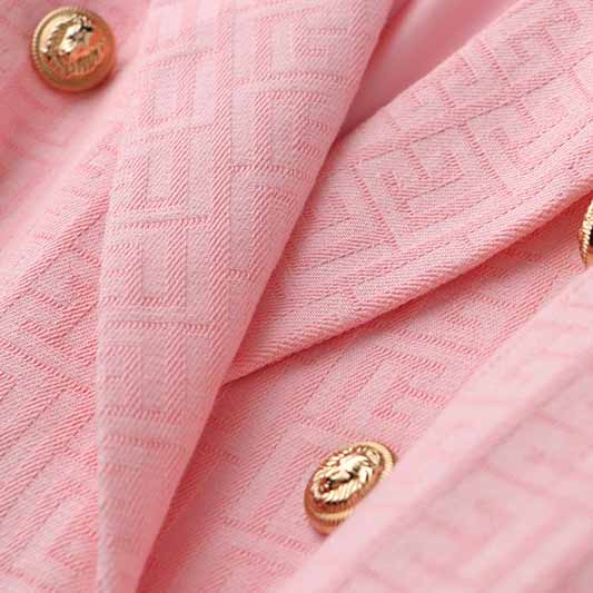 Women's Double Breasted Lion Buttons Pink Blazer Jacket