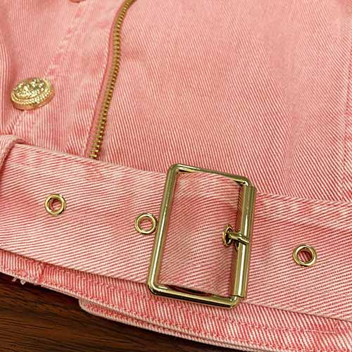 Womens Double Zipper Button Down Denim Biker Jacket
