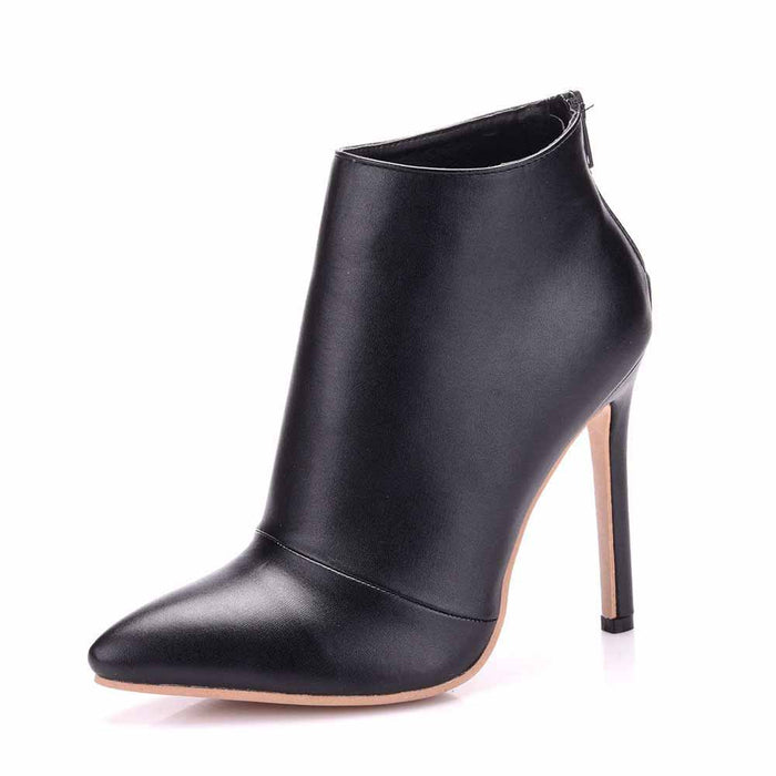 Women's Dress Boots Pointed Toe Stiletto High Heel Ankle Boots White Black Color