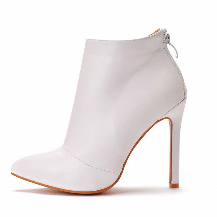 Women's Dress Boots Pointed Toe Stiletto High Heel Ankle Boots White Black Color