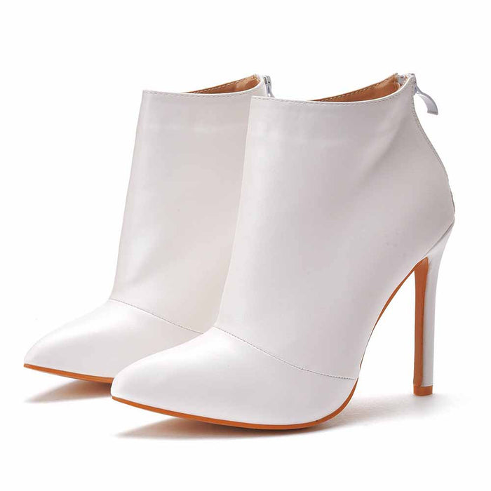 Women's Dress Boots Pointed Toe Stiletto High Heel Ankle Boots White Black Color