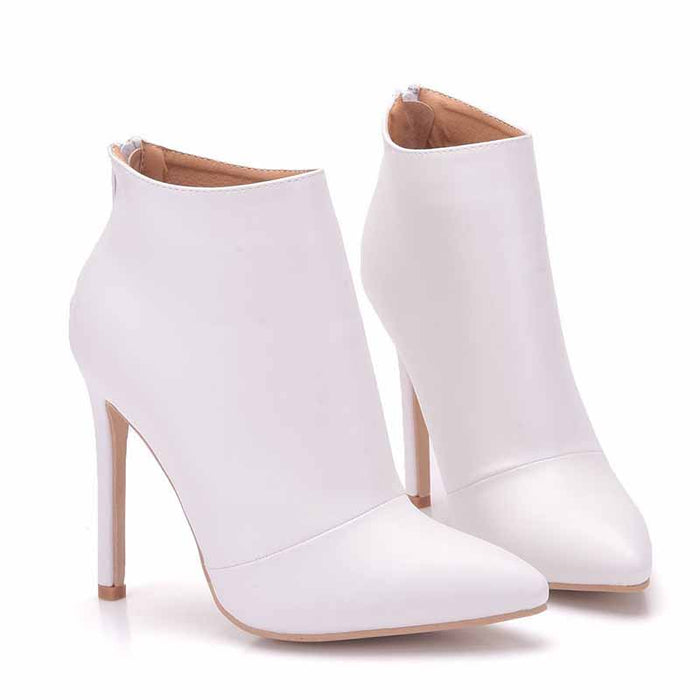 Women's Dress Boots Pointed Toe Stiletto High Heel Ankle Boots White Black Color