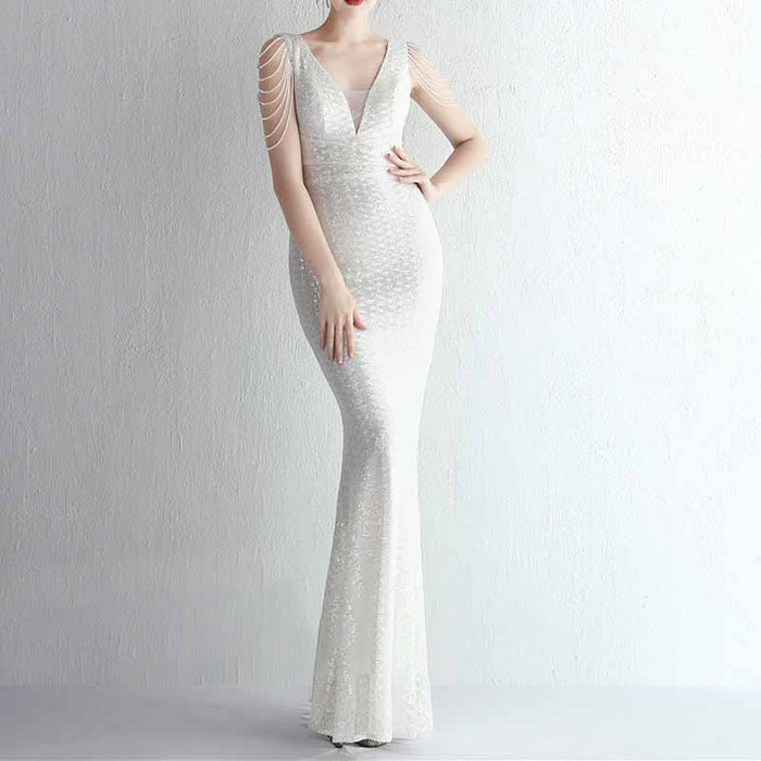 Women's Dress V Neck Long Maxi Elegant Mermaid Formal Dresses Evening Gown S-4XL