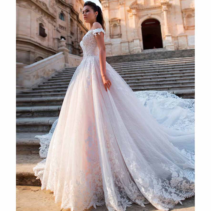 Women's Elegant Beach Wedding Dresses Long Lace Wedding Bridal Gowns