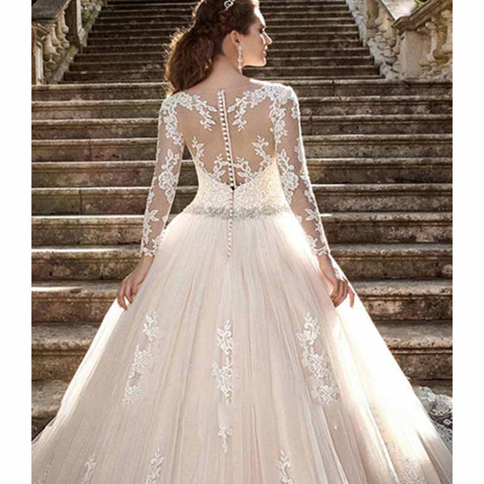 Women's Elegant Lace Beach Wedding Dresses for Bride with Sleeves Bridal Gowns