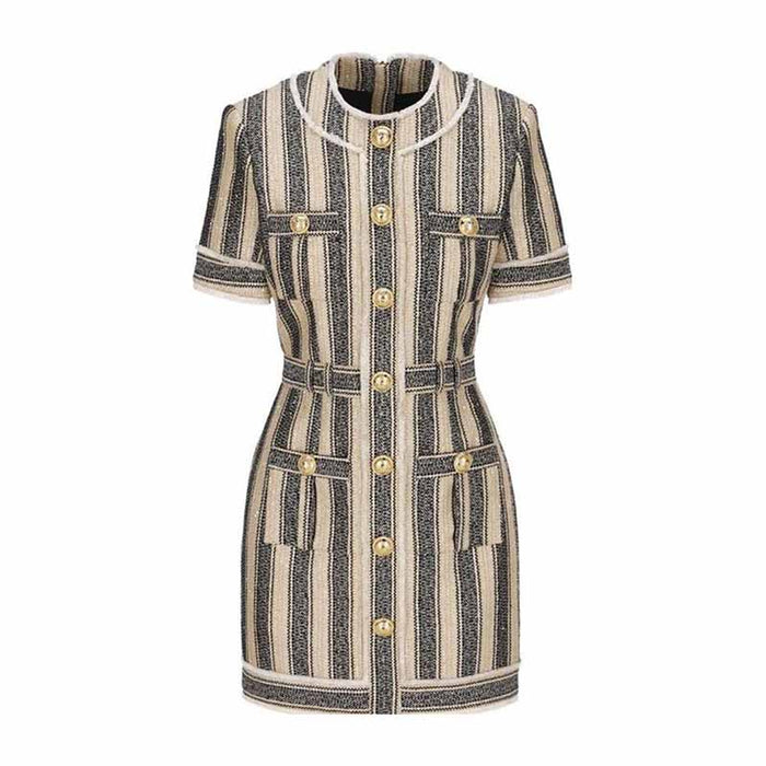 Women's Elegant Striped Dress Short Pencil Dress with Sleeves
