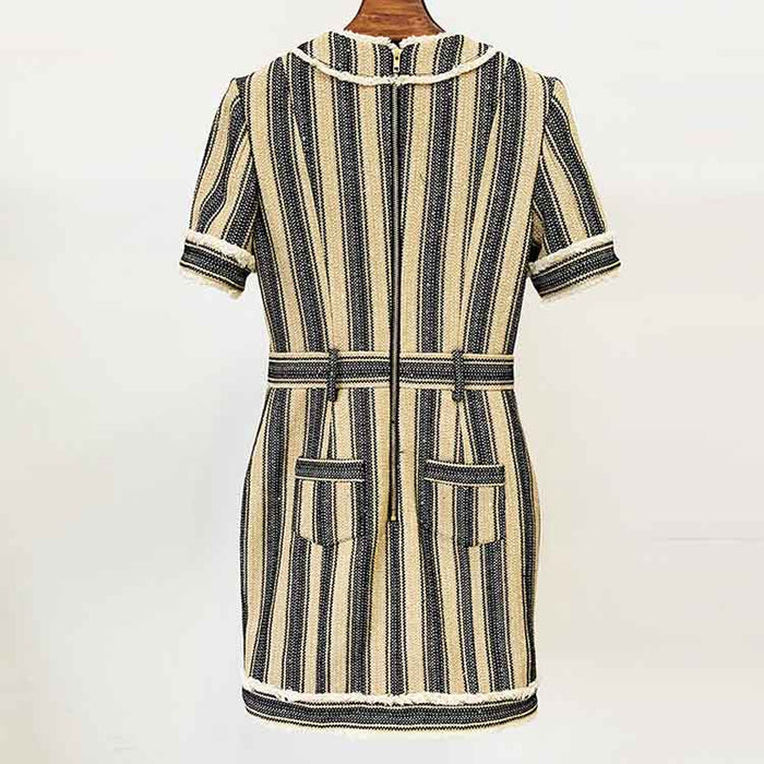 Women's Elegant Striped Dress Short Pencil Dress with Sleeves