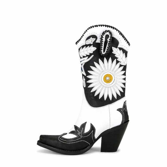Women's Embroidered Cowboy Boots - Stylish Floral Design