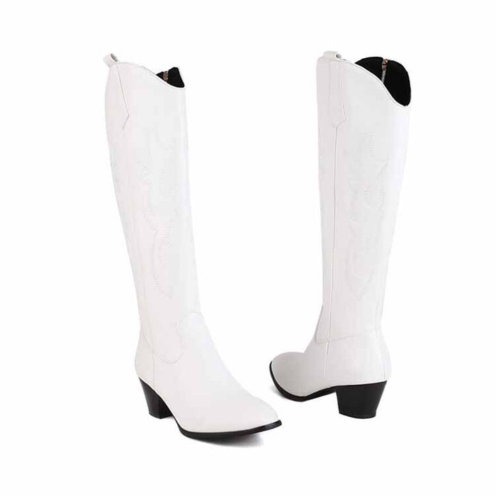 women's embroidered cowboy boots in white featuring a tall design and stylish stitching