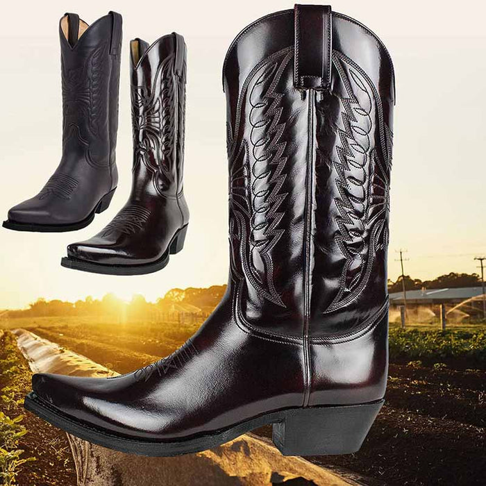 sd-hk women's embroidered western boots with a polished finish and decorative stitching
