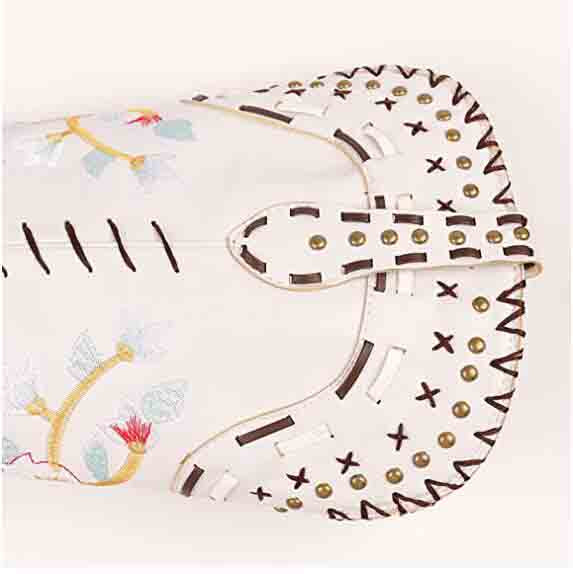 Women's embroidered western cowboy boots with intricate floral designs and decorative stitching