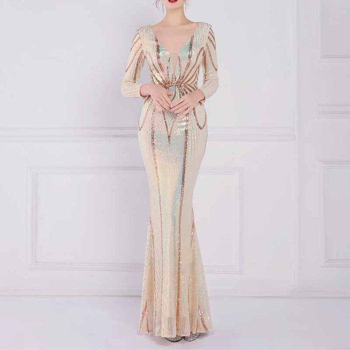 Women's Evening Dress Tight-Fitting Long Sleeve Sequin Formal Occasion Dress S-4XL