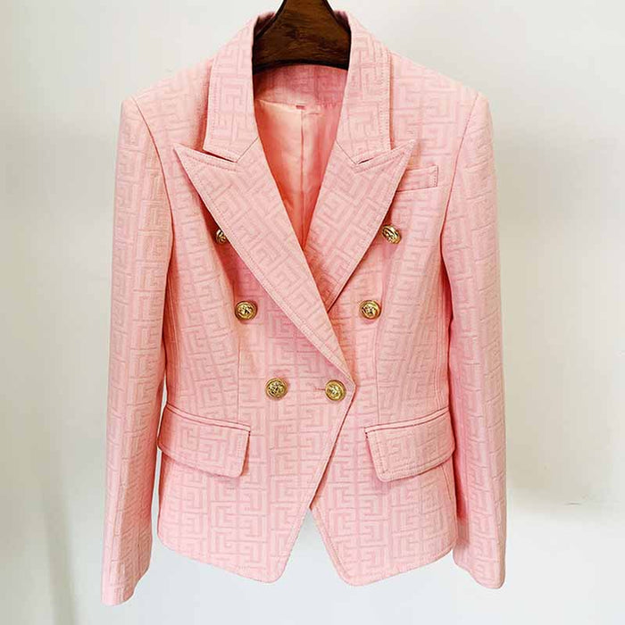 Women's Fashion Blazer Labyrinth Pattern Jacket Coats with Gold Buttons