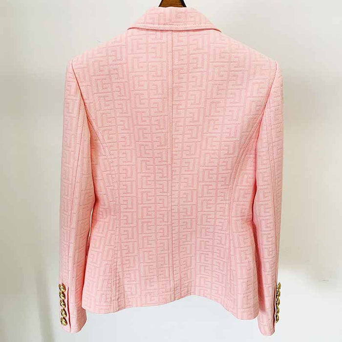 Women's Fashion Blazer Labyrinth Pattern Jacket Coats with Gold Buttons