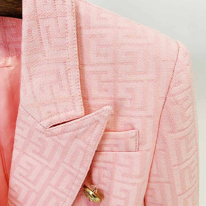 Women's Fashion Blazer Labyrinth Pattern Jacket Coats with Gold Buttons