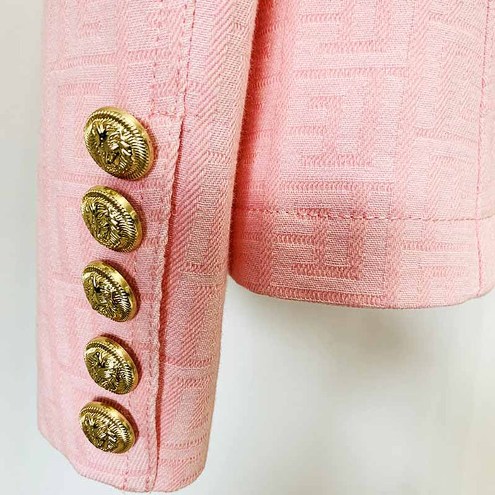 Women's Fashion Blazer Labyrinth Pattern Jacket Coats with Gold Buttons