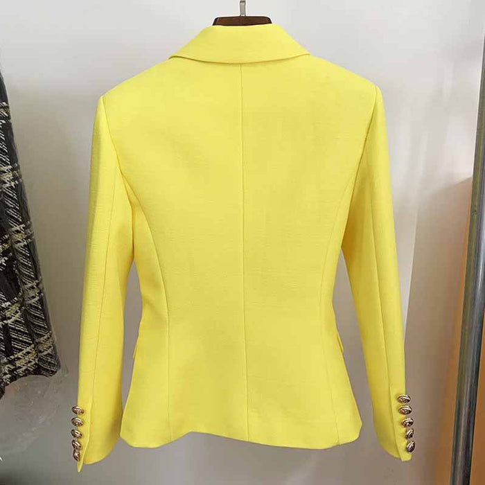 Women's Fitted Gold Lion Buttons Fitted Jacket Fluorescent Green Blazer