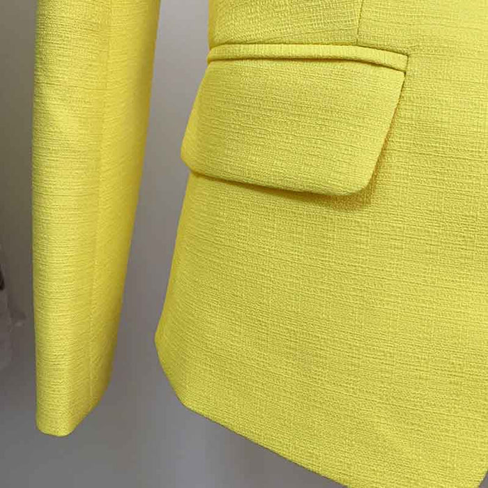 Women's Fitted Gold Lion Buttons Fitted Jacket Fluorescent Green Blazer