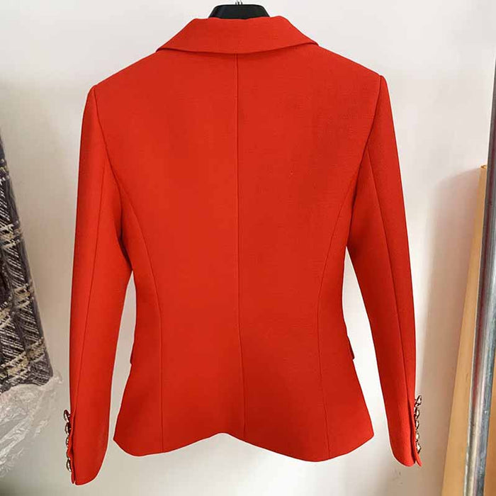 Women's Fitted Gold Lion Buttons Fitted Jacket Fluorescent Green Blazer