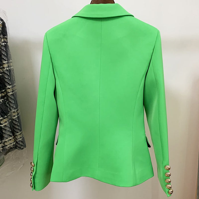 Women's Fitted Gold Lion Buttons Fitted Jacket Light Green Blazer