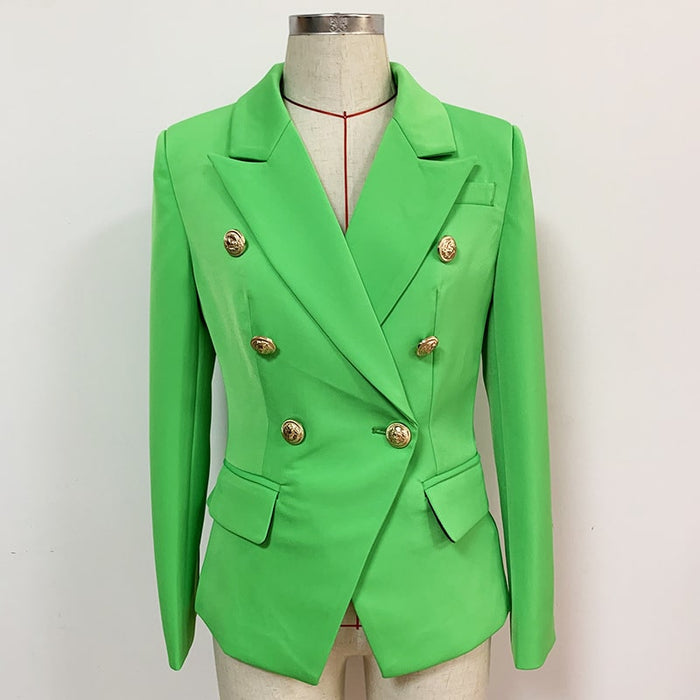 Women's Fitted Gold Lion Buttons Fitted Jacket Light Green Blazer