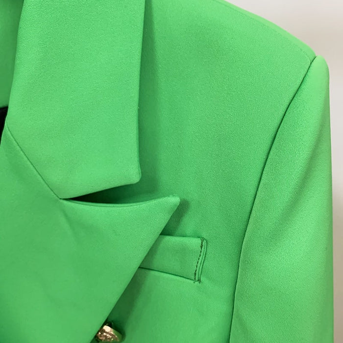 Women's Fitted Gold Lion Buttons Fitted Jacket Light Green Blazer