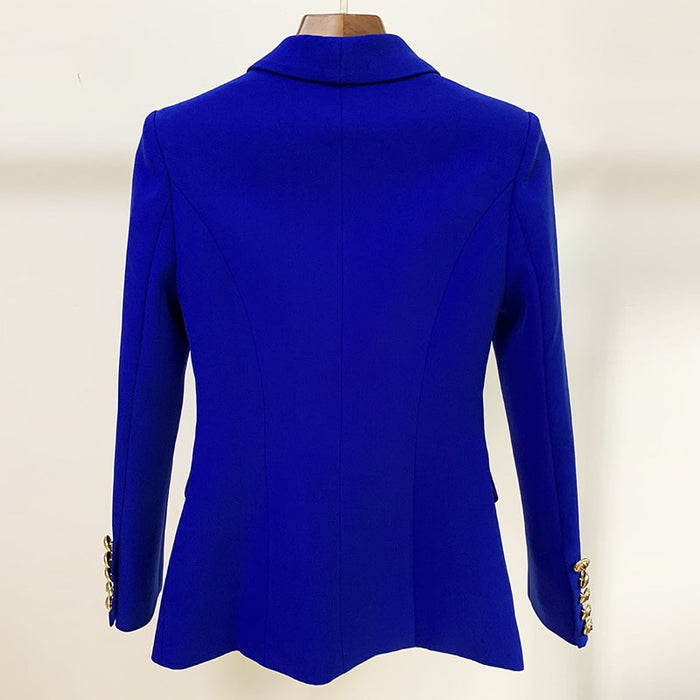 Women's Fitted Gold Lion Buttons Fitted Jacket Royal Blue Blazer