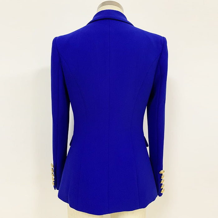 Women's Fitted Gold Lion Buttons Fitted Jacket Royal Blue Blazer