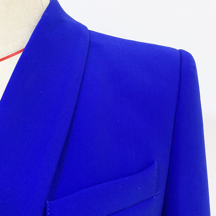Women's Fitted Gold Lion Buttons Fitted Jacket Royal Blue Blazer