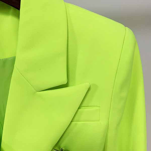 Women's Fitted Silver Lion Buttons Fitted Jacket Blazer Neon Yellow