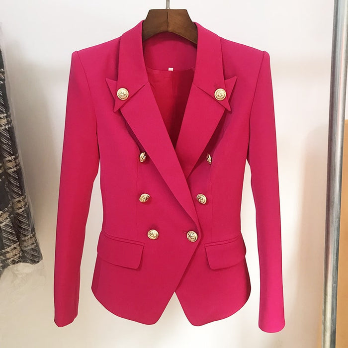 Women's Fitted Silver Lion Buttons Fitted Jacket Fashion Rosy Blazer