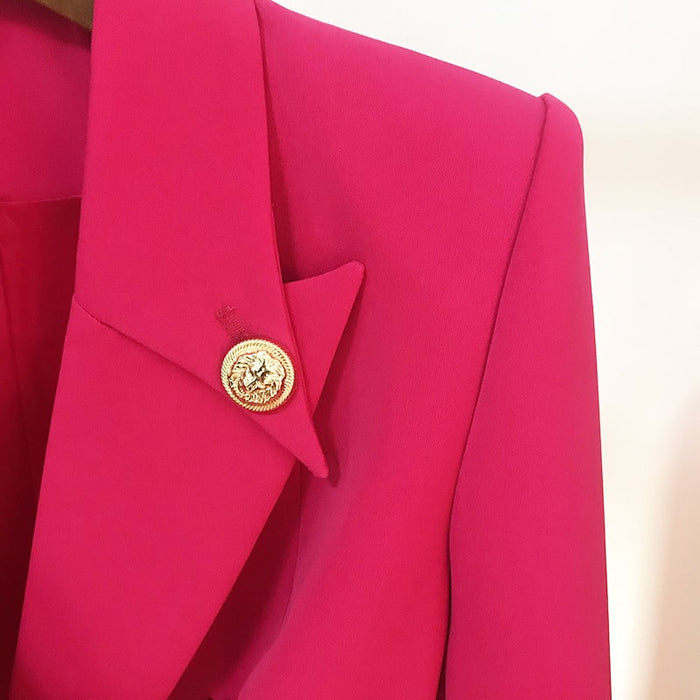 Women's Fitted Silver Lion Buttons Fitted Jacket Fashion Rosy Blazer
