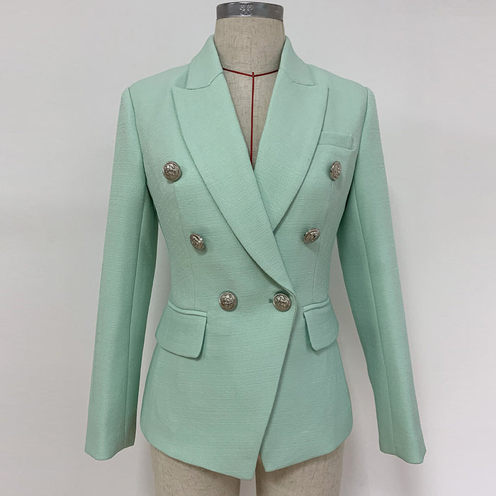 Women's Fitted Silver Lion Buttons Fitted Jacket Mint Green Blazer