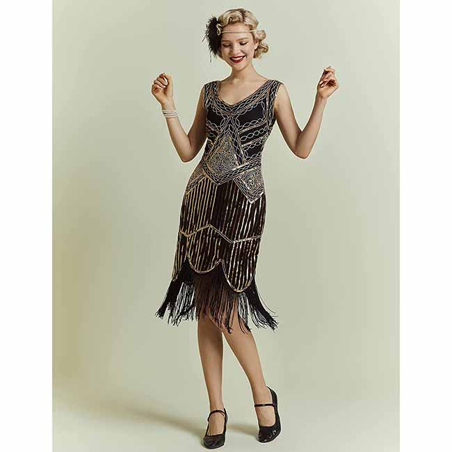 Women's Flapper Dresses 1920s Beaded Fringed Great Gatsby Dress
