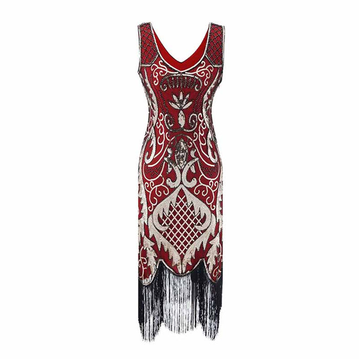 Women's Flapper Dresses 1920s V Neck Beaded Fringed Great Gatsby Dress