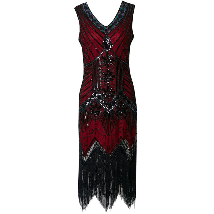 Women's Flapper Dresses 1920s V Neck Beaded Fringed Great Gatsby Dress