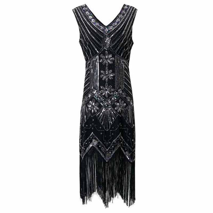 Women's Flapper Dresses 1920s V Neck Beaded Fringed Great Gatsby Dress