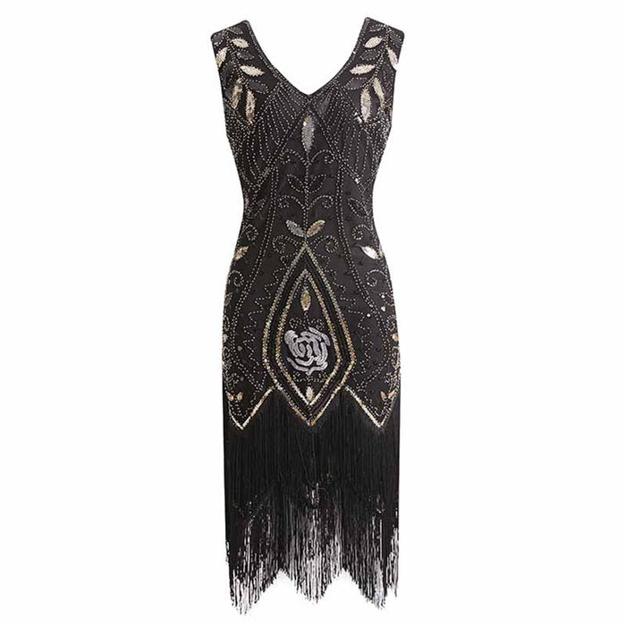 Women's Flapper Dresses 1920s V Neck Beaded Fringed Great Gatsby Dress