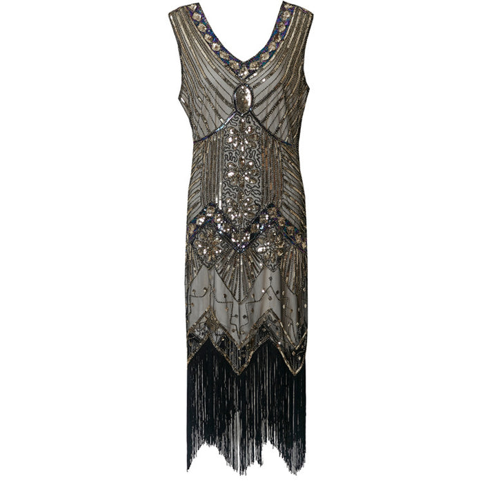 Women's Flapper Dresses 1920s V Neck Beaded Fringed Great Gatsby Dress